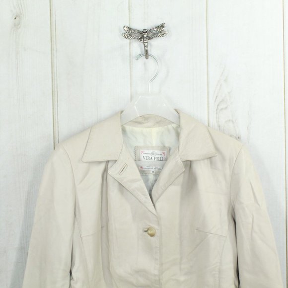 VERA PELLE Tan Leather Down Button with Collar Jacket Italy Made Size 46 - Picture 3 of 10